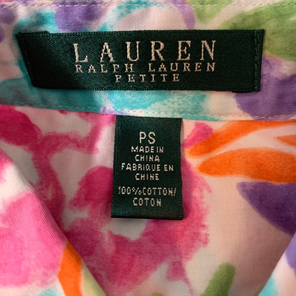 Lauren Ralph Lauren Floral Button Shirt Women PS Multicolor Watercolor Cotton - Picture 3 of 7